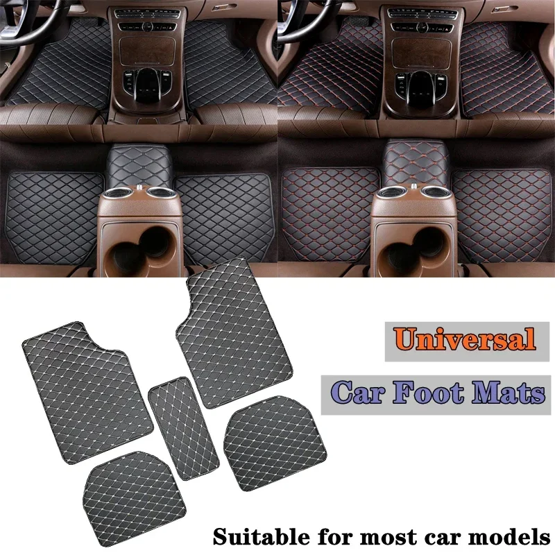 Universal 5Pcs Car Floor Mats Quality Microfiber Leather Waterproof Auto Foot Pad Protector Carpet Front and Rear Mats Set