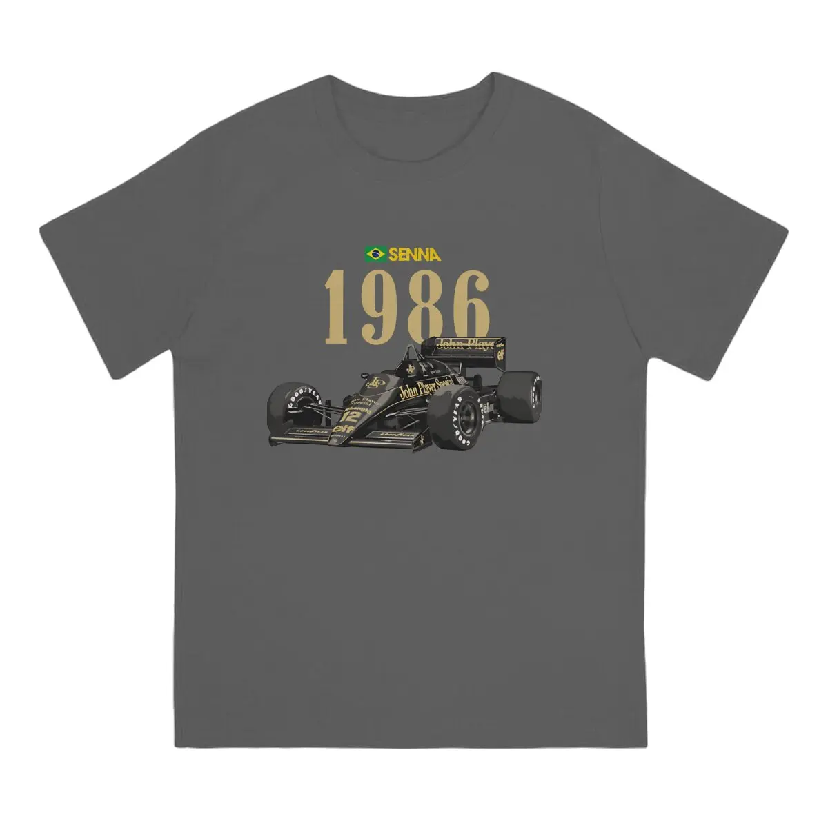 Ayrton Senna Da Silva Newest TShirt for Men 1986 F1 Round Collar Pure Cotton T Shirt Distinctive Birthday Gifts Streetwear