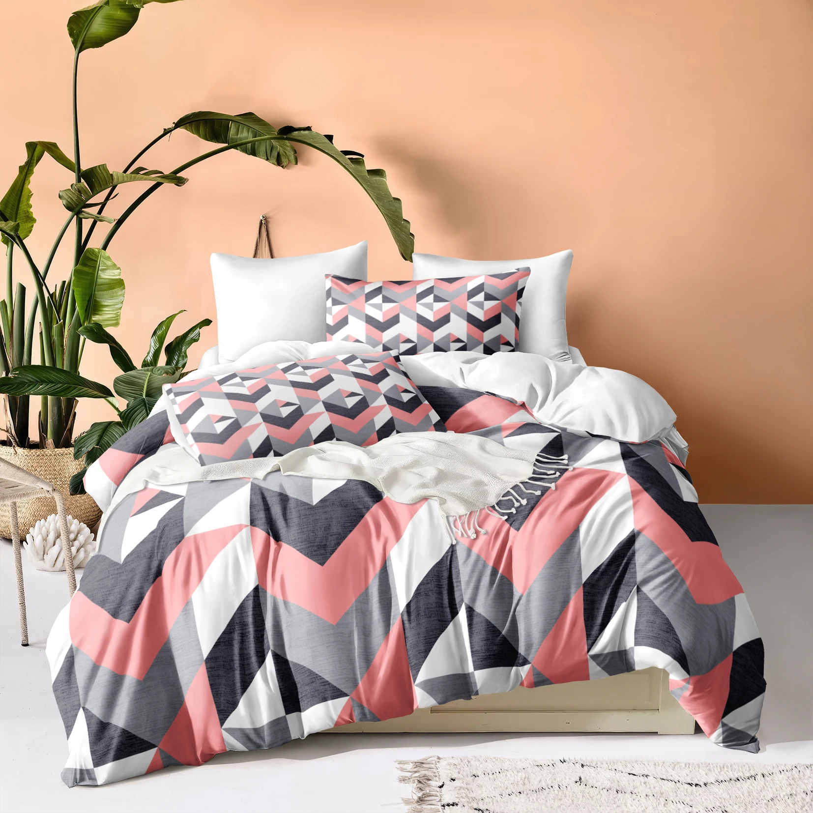 

Colorful Diamond Duvet Cover Set Purple Orange Green Geometry Bedding Set Aesthetic Modern Quilt Cover Girls Pink Bedding Set
