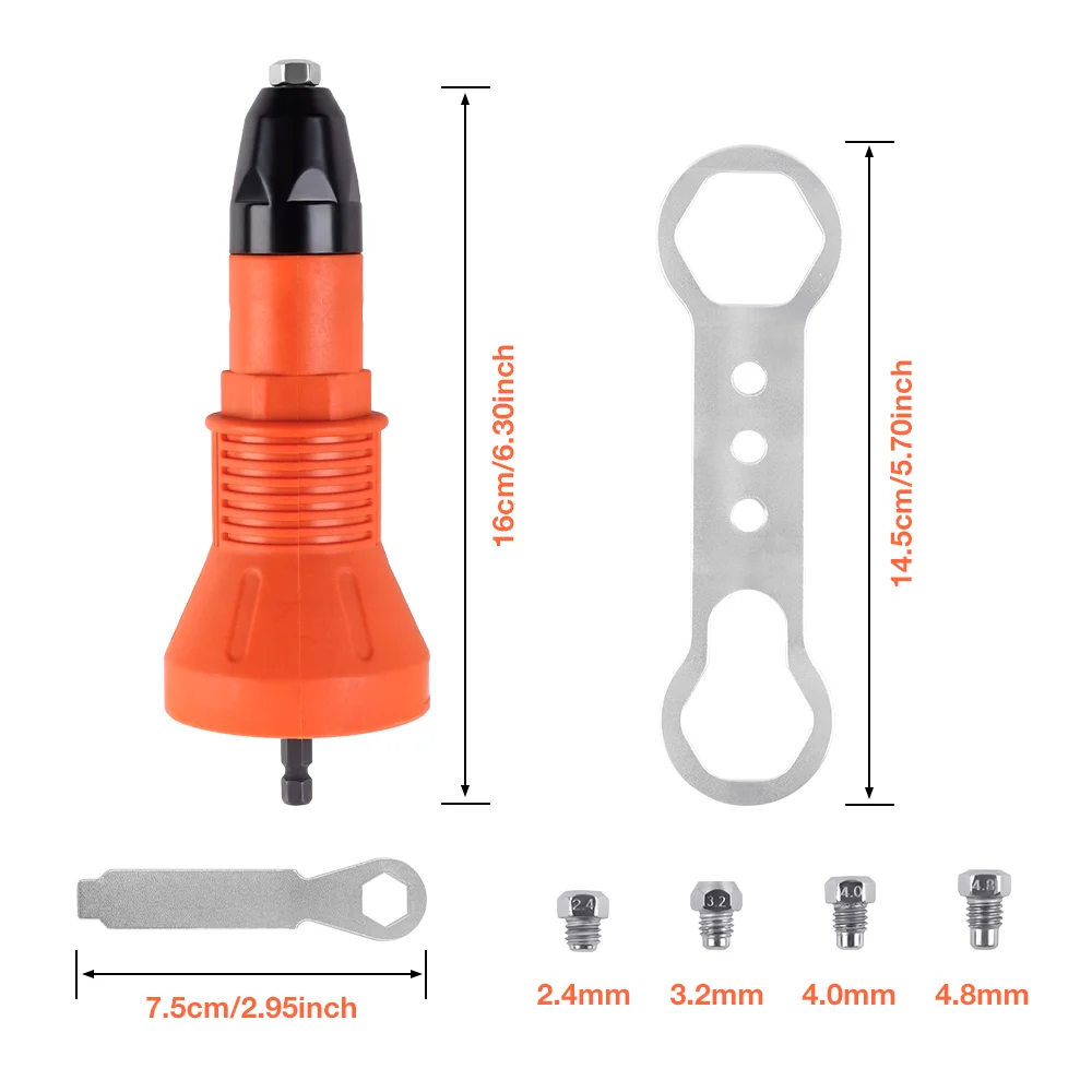 Adattatore per rivettatrice elettrica, rivettatrice da 2,4 mm, 3,2 mm, 4,0 mm e 4,8 mm, rivettatrice senza fili, rivettatrice per uso domestico, utensile per rivettatura, rivetto fai da te, rivettatura rapida