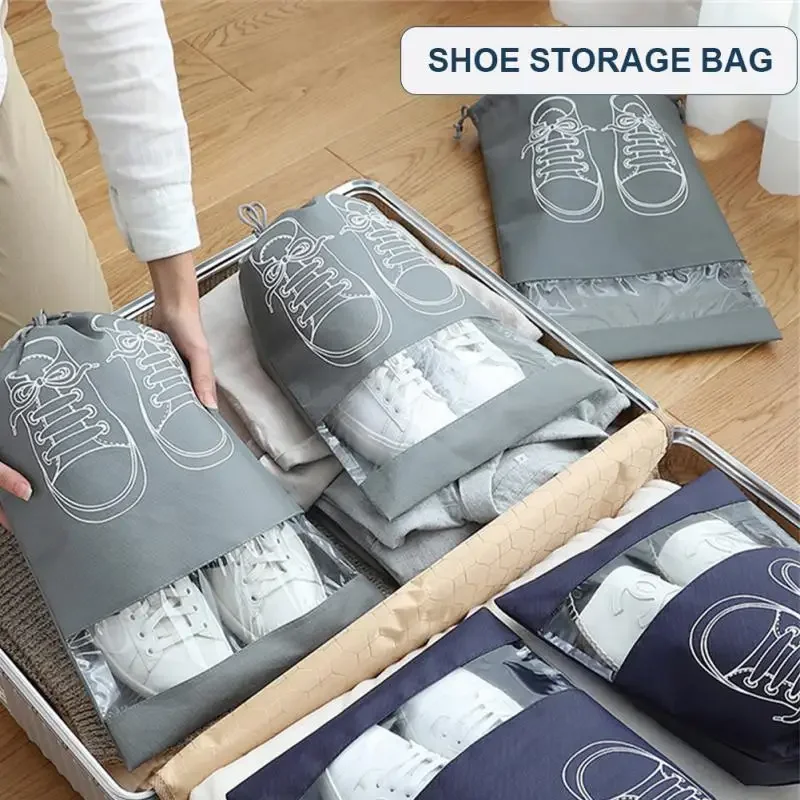 5/10pcs Shoes Storage Bag Closet Organizer Non Woven Travel Portable Bag Waterproof Pocket Clothing Classified Draw Hanging Bag