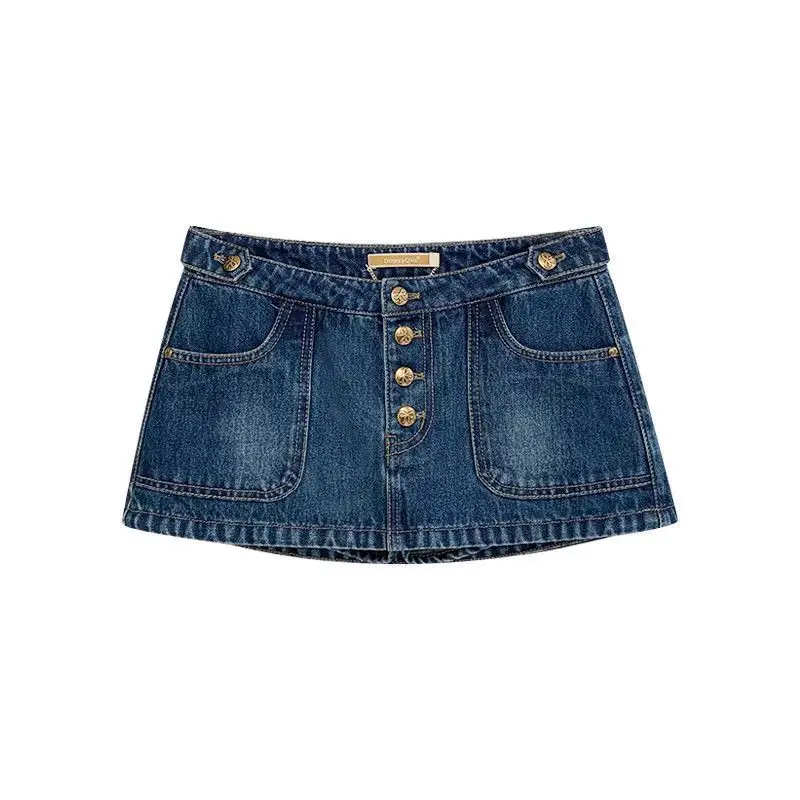

Retro Spice Girl Button Denim Skirt Women Anti-light Hip Wrap Design A-shaped Y2k Skirt