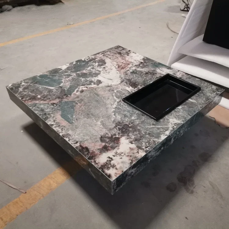 Luxury Modern Block Square Rectangle Living Room Center Black Tea Coffee Table Marble Home Coffee Table
