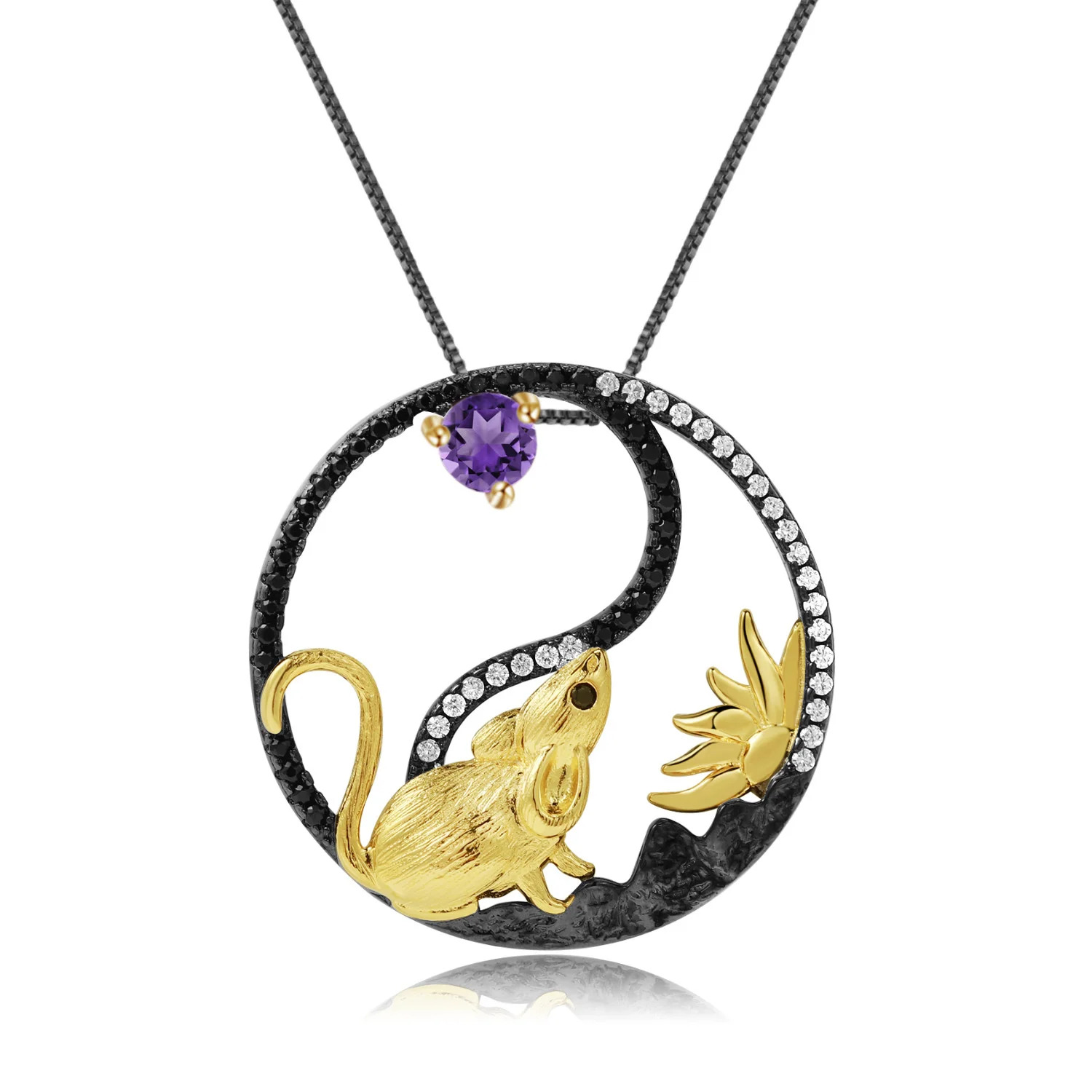 

Luxury brand genuine real jewels Designer style element pendant twelve Chinese zodiac series mouse 925 Silver Natural Necklace P