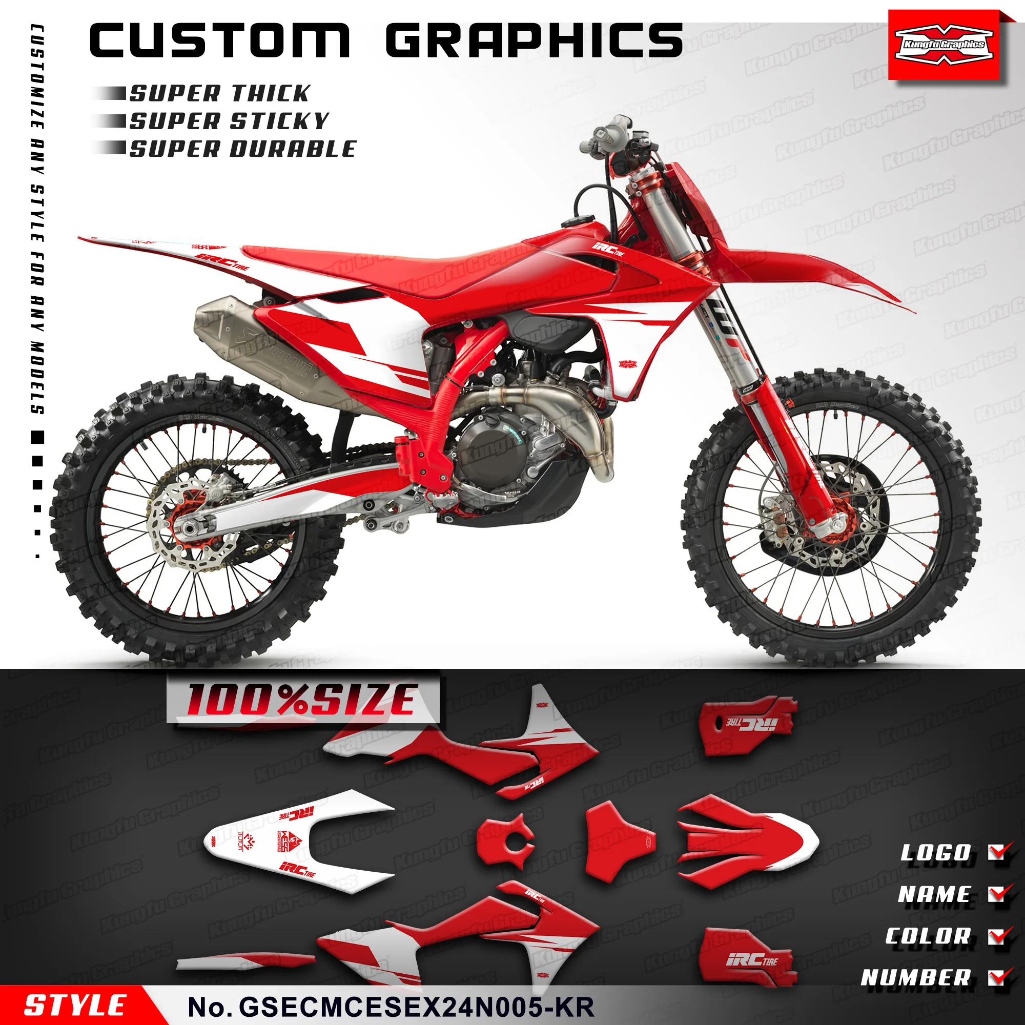 KUNGFU GRAPHICS Complete Sticker Vinyl Wrap for EC EX MC ES 125 250 300 250F 300F 350F 450F 500F 23 24 25 26,GSECMCESEX24N005-KR