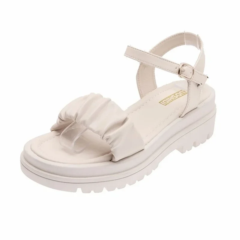 Platforma muffinowa ลredni obcas rzymskie sandaลy kobiet 2024 letnie nowe buty damskie w czystym kolorze obuwie damskie A086