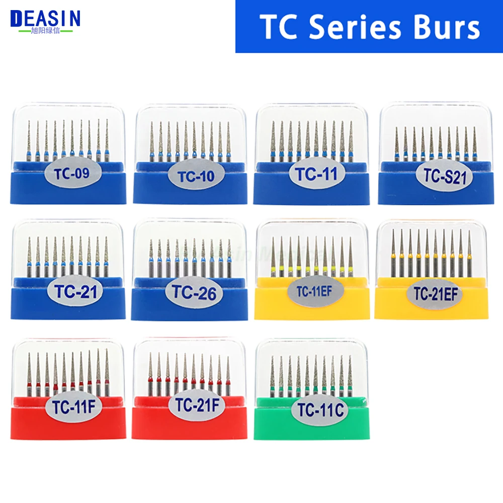 10Pcs/Box TC Series Dental Diamond Bur FG High Speed Burs for Teeth Polishing 1.6mm Dental Lab Polishing Tools