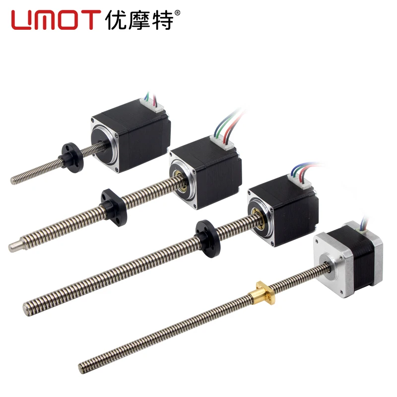 UMOT DC 24V CNC Linear Stepper Motor NEMA8 Nema11 Nema14 Nema17 Nema23 Stepper Motor with Lead Screw 60-410mm Tr5/Tr8/Tr9.5/Tr10