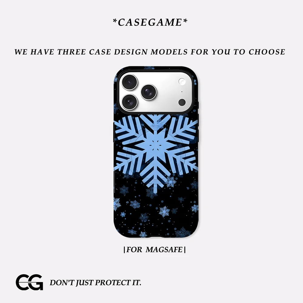 Casegame Matte Bumper für MagSafe Hülle für iPhone 17 16 15 14 Plus 13 Pro Max Stoßfeste Harte PC Schwarze Schneeflocken-Muster Abdeckung