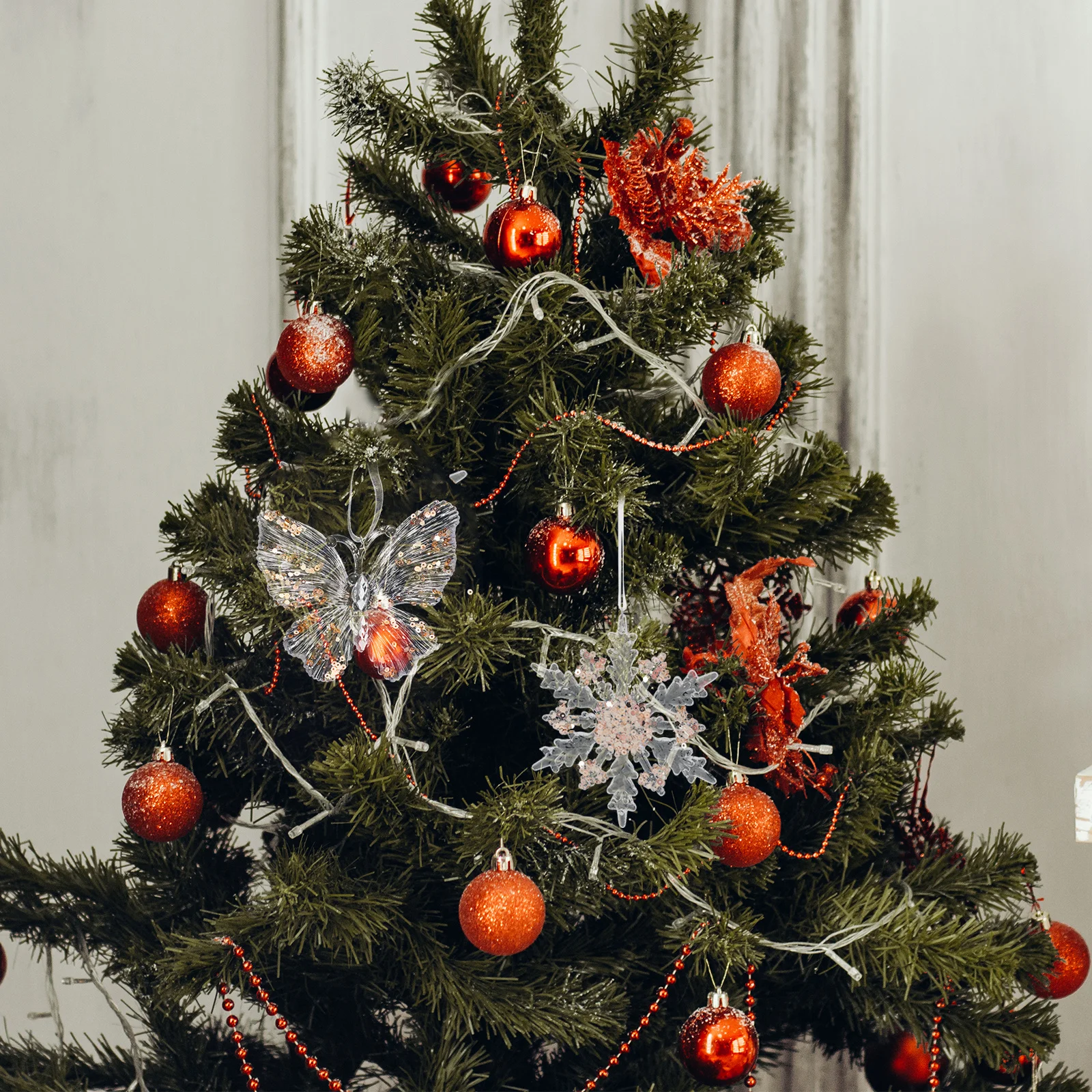 

5Pcs Christmas Hanging Ornaments Clear Acrylic Snowflake Elk Butterfly Decorations for Holiday Winter Party Supplies