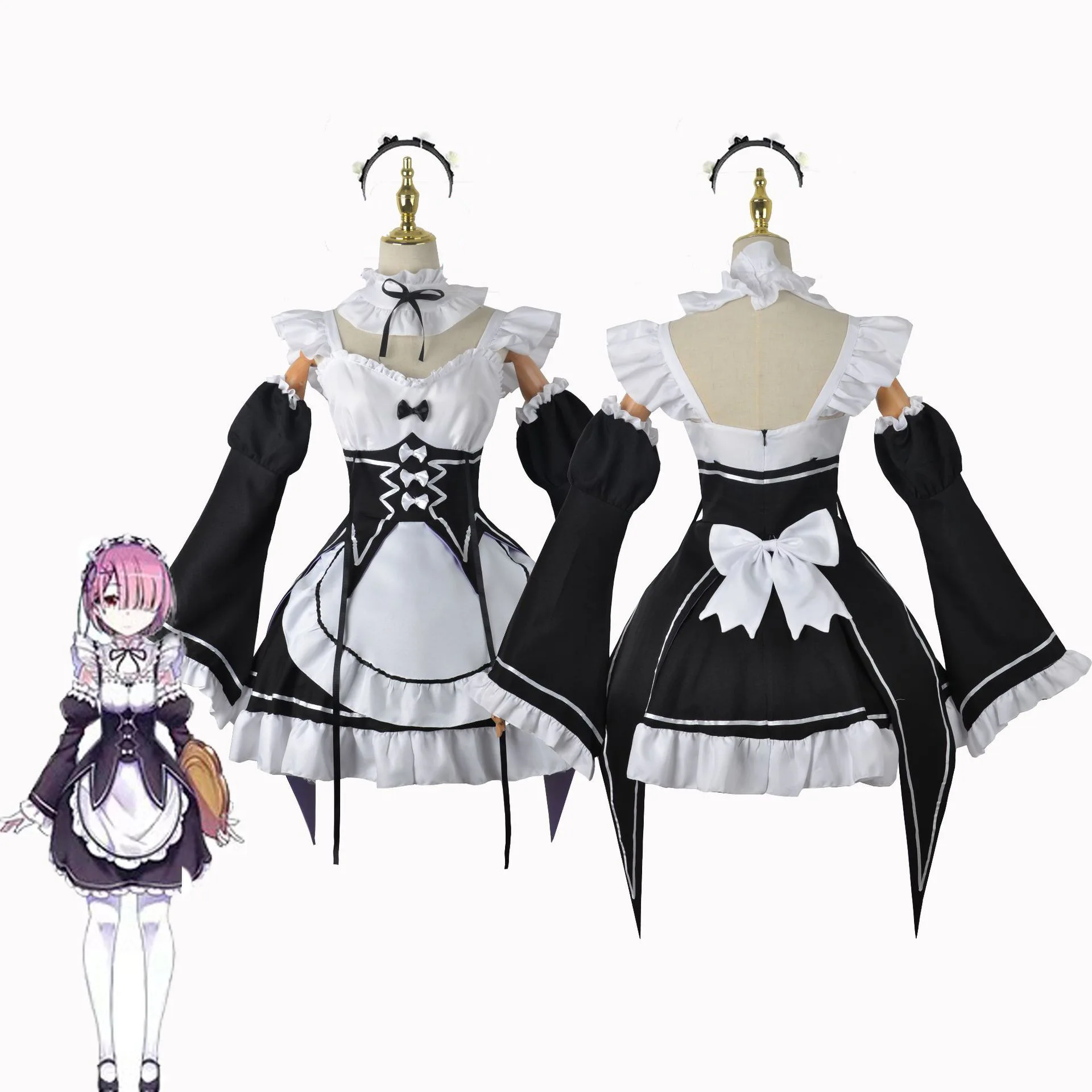 

Re:Zero Ram Rem Cosplay Maid Dress Costume Sets Women Plus Size