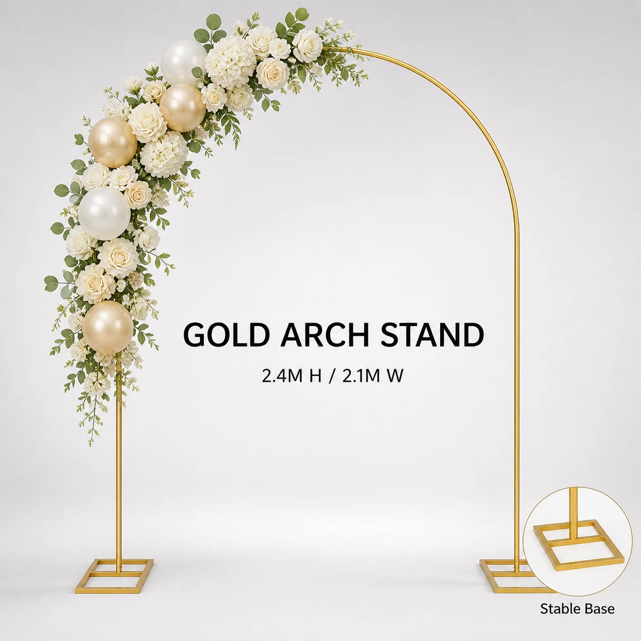 Support d'arche rond en métal doré, cadre de toile de fond circulaire réutilisable 2,1×2,4 m, arche à ballons de mariage antirouille, support de décoration facile à assembler pour fêtes