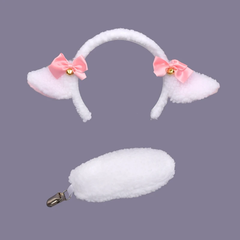 Halloween Kids Sheep Ear Headband with Tail Costume Set Stage Party Decorations Halloween Party Performance Costume Props