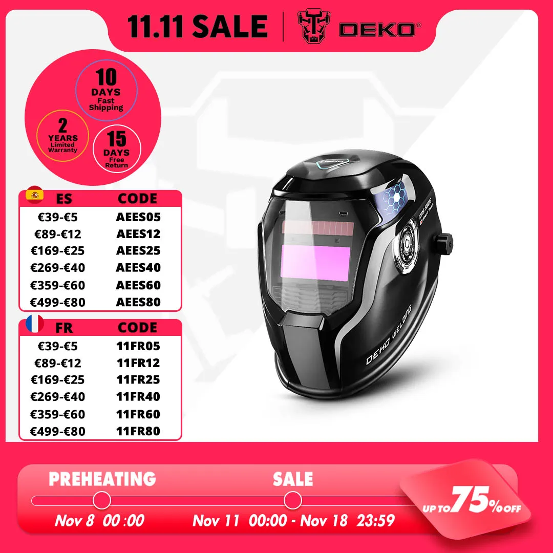 DEKO Welding Helmet Solar Powered Auto-Darkening Hood with Adjustable Shade Range 4/9-13 for MIG MMA Arc Welder Mask New Design