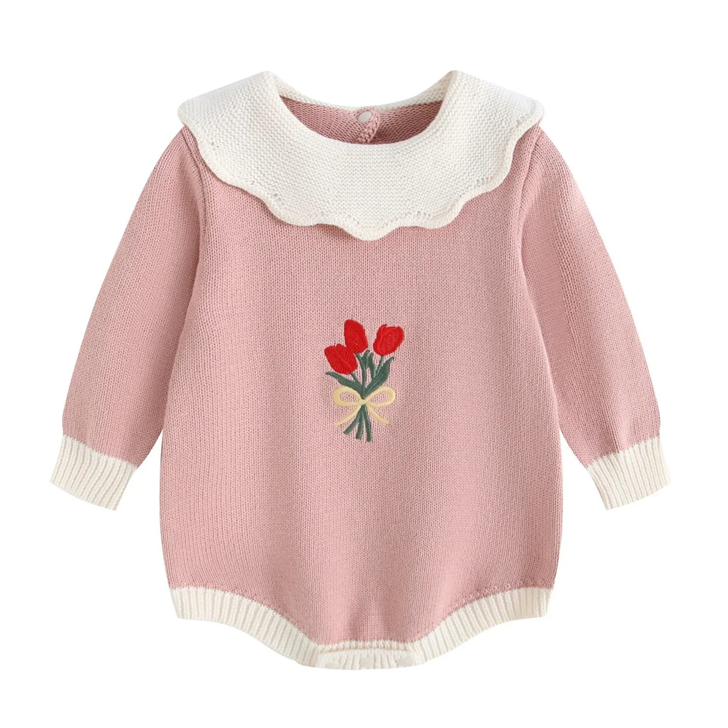 0-24M Newborn Baby Girl Floral Knit Romper Winter Warm Clothes Long Sleeve Thick Bodysuit Cute Sweet Princess Outfit