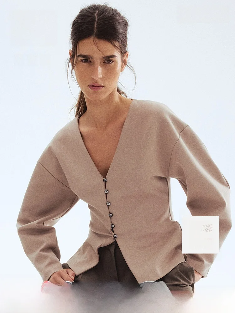 

H&M Women's ort Jaet Spring Design Silhouette Waist-Cinching V-Ne Open Cardigan Regular Fit Loose Sle 303363