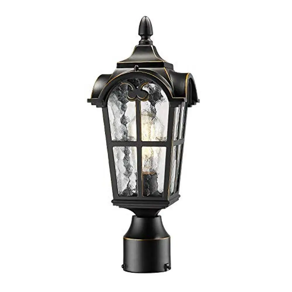 

Vintage Outdoor Post Lantern Light Black Aluminum Water Glass Shade Column Mount Farmhouse Patio Pathway 17" WE215P BG