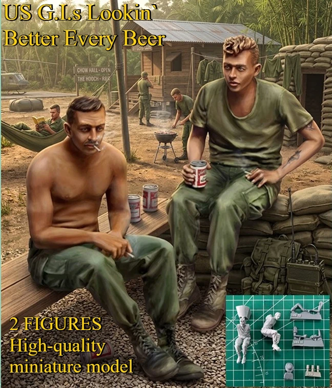 1:35 Druckguss-Harz-Modellbausatz Historische Militärminiaturen US GLs Hobby-Skulptur Spielzeug Unmontiert und Unbemalt Soldaten 2 Personen