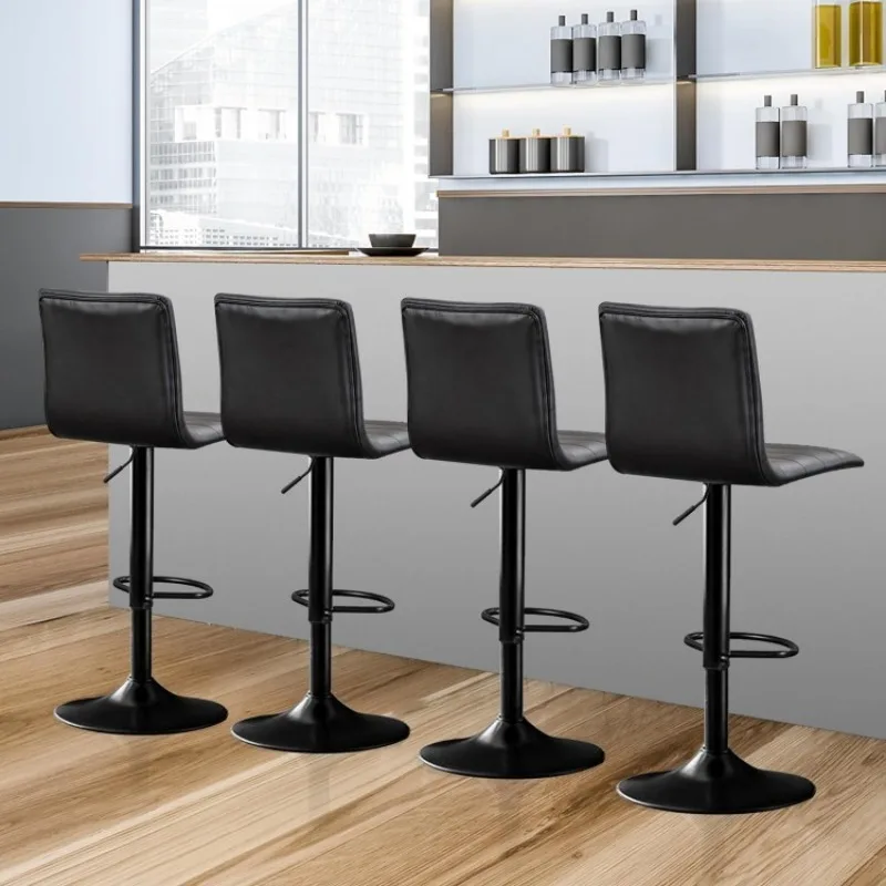 Bar Stools Set of 4, Swivel Counter Height Bar Stools with Back, Square PU Leather Adjustable Tall Barstools