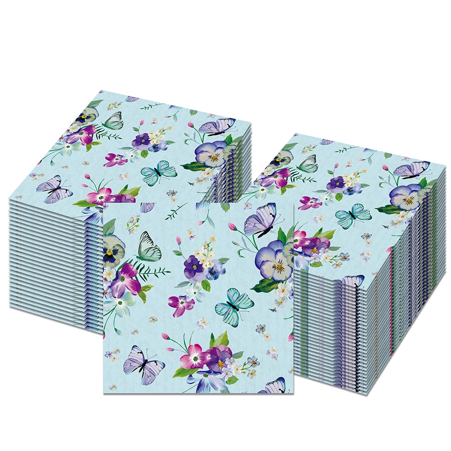 20 serviettes en papier jetables bleu clair à motif floral papillon pour fête du thé, mariage, découpage DIY, décoration de table