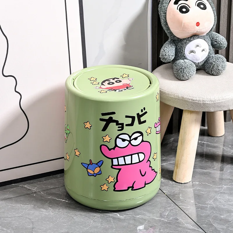 

15L Crayon Shin chan 2025 Snacks DIY Trash Can with Lid Cute Deodorant Bedside Matcha Color Household Merchandises Waste Bins