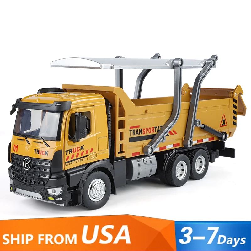 Grande modello di autocarro con cassone ribaltabile pressofuso in metallo, simulazione, suono e luce, veicolo di ingegneria, giocattoli per bambini, regalo di festa