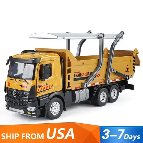 Duży metalowy model wywrotki odlewanej ciśnieniowo, symulacja dźwięku i światła, pojazd inżynieryjny, zabawki dla dzieci, prezent świąteczny.