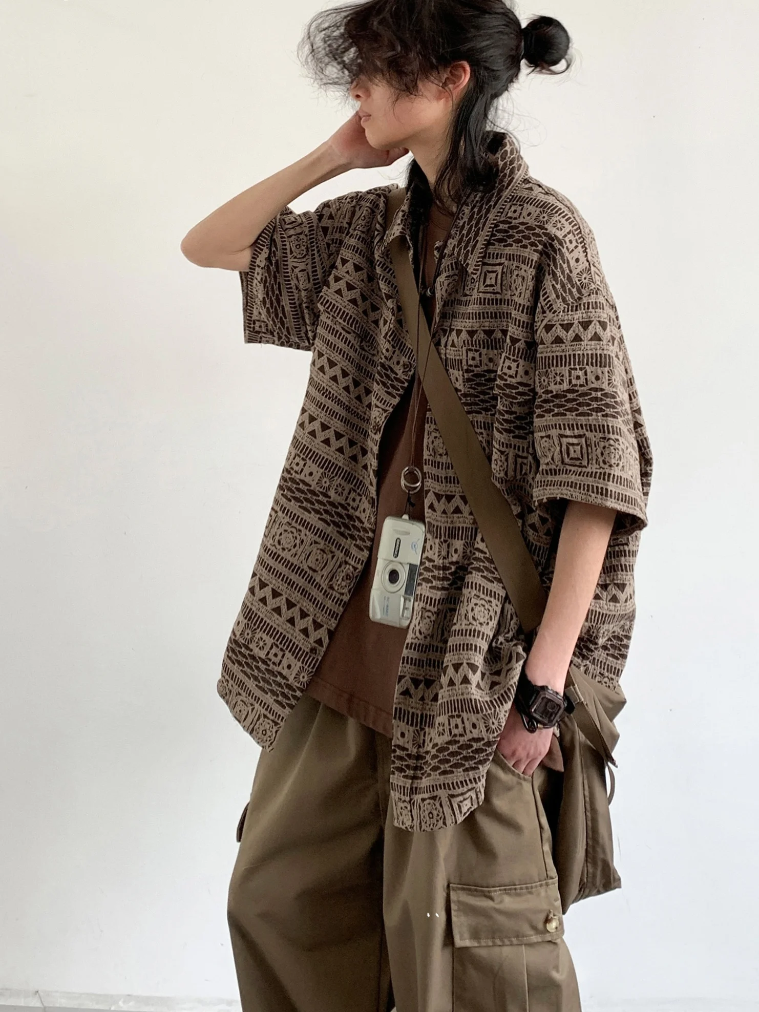 

Summer Casual Vintage ort Sve irt Men's Women's Student Ethnic Sle Loose Fit Lightweight Faionable Outerwear
