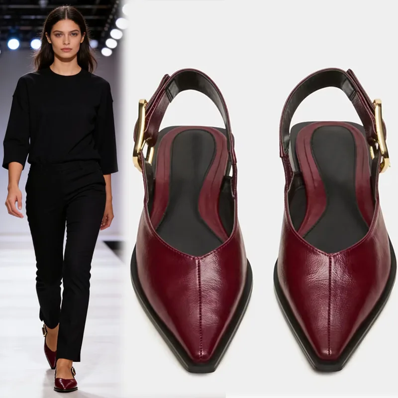 

Retro Brown Faux Suede Flats for Women Fashion Metal Buckle Design Low Heel Pumps Ladies Comfortable Soft Shallow Designer Shoes