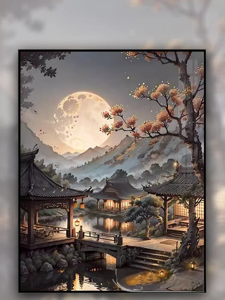 

Handmade Cross Stitch Small Piece Living Room Bedroom Chinese Lacape Painting Embroidery Modern Simple Sle Cotton Fabric