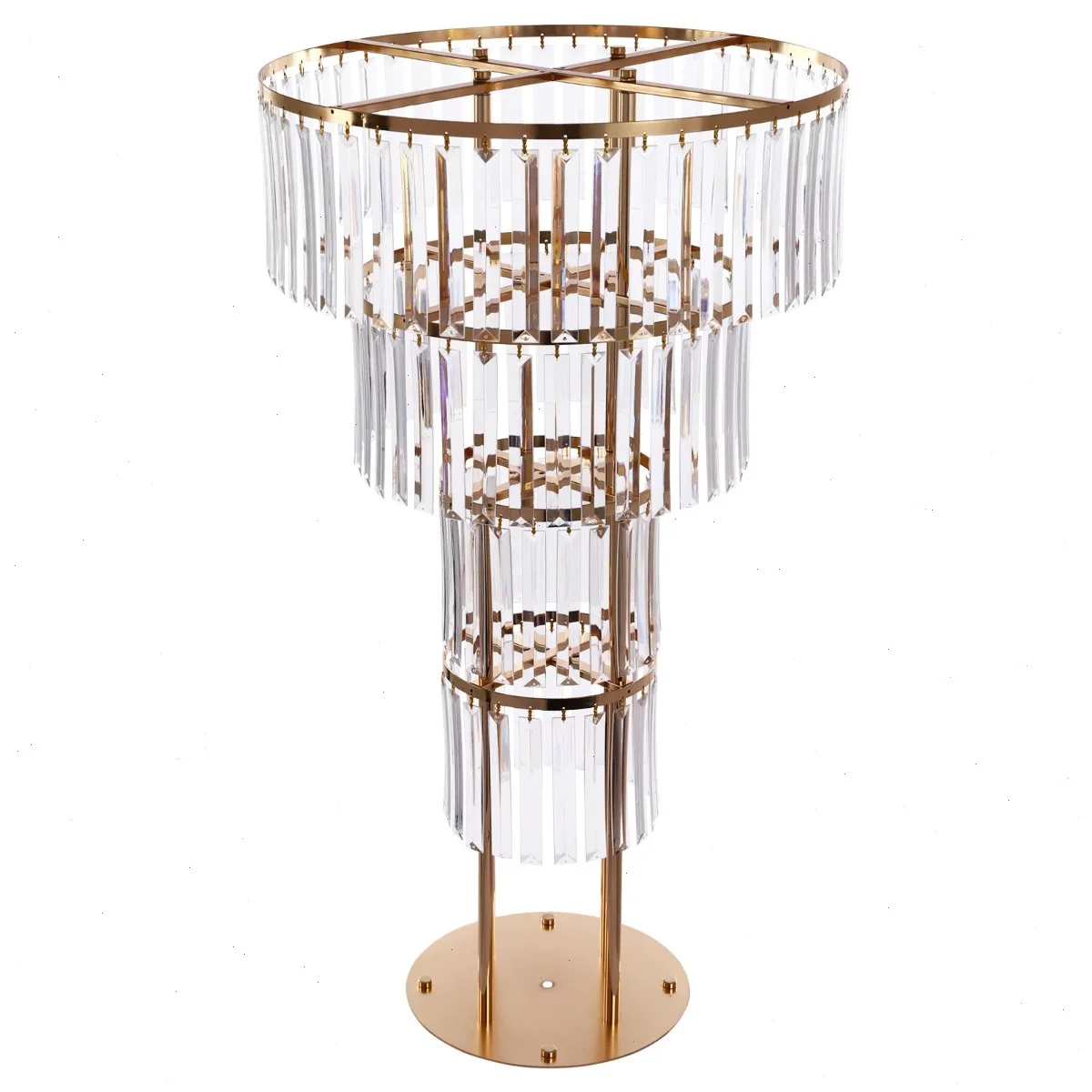 Crystal Flower Stand, 4 Tier Flower Stand, Gold Round Base, Acrylic Iron, Electrophated Finish, 34.43in High, Wedding Party Decoration, for Bouquet Balloon Vine Display