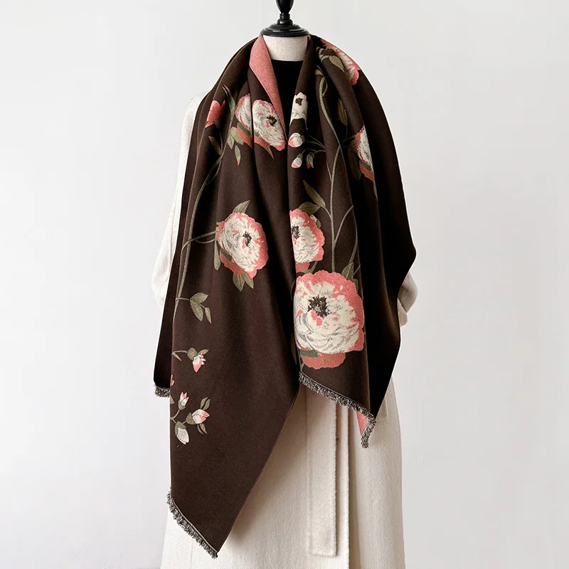 NEW Fashion Chinese Style Two-Sided Jacquard Thickened Pashmina Scarf Cashmere Short Beard Shawl Winter Keep Warm Female Scarf