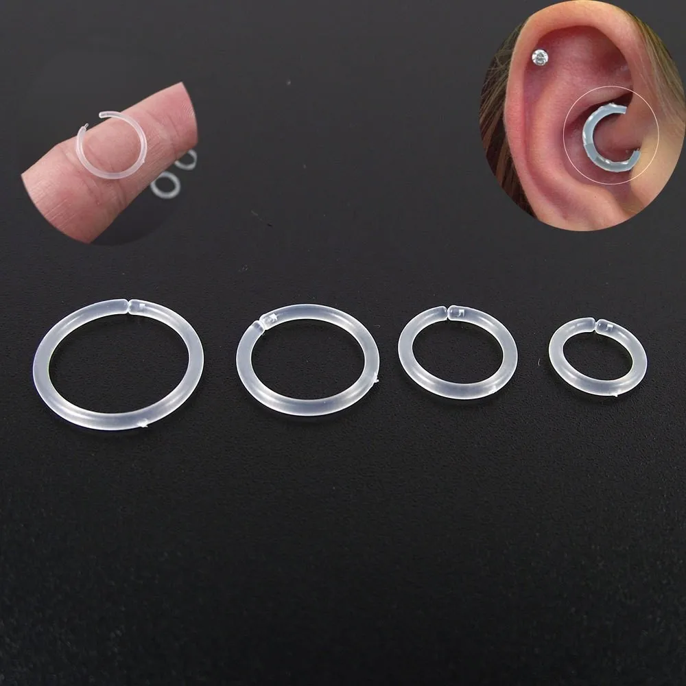 Set von 4 transparenten Kunststoff Septum Ringe Sportlich hypoallergen für Knorpel Tragus Clicker Ohrringe Reifen 14G 16G 18G Größen