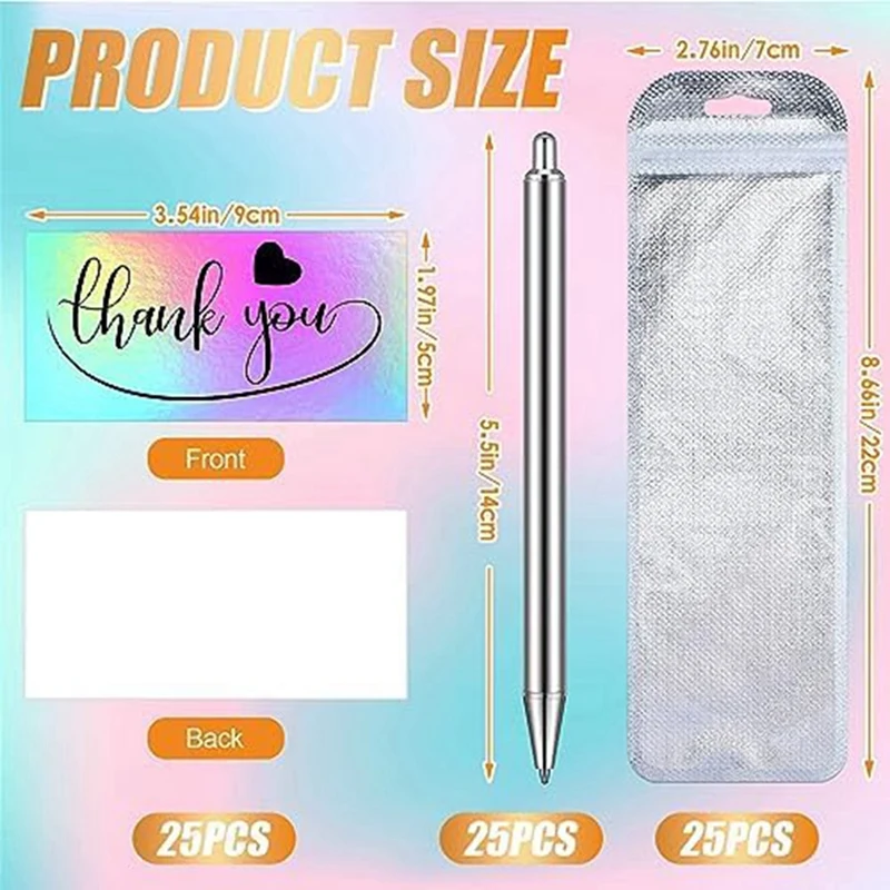 Stainless Steel Pen Blank Resealable Bags And Holographic Thank You Cards Set For DIY Glitter Pen Epoxy Pen Packaging Durable