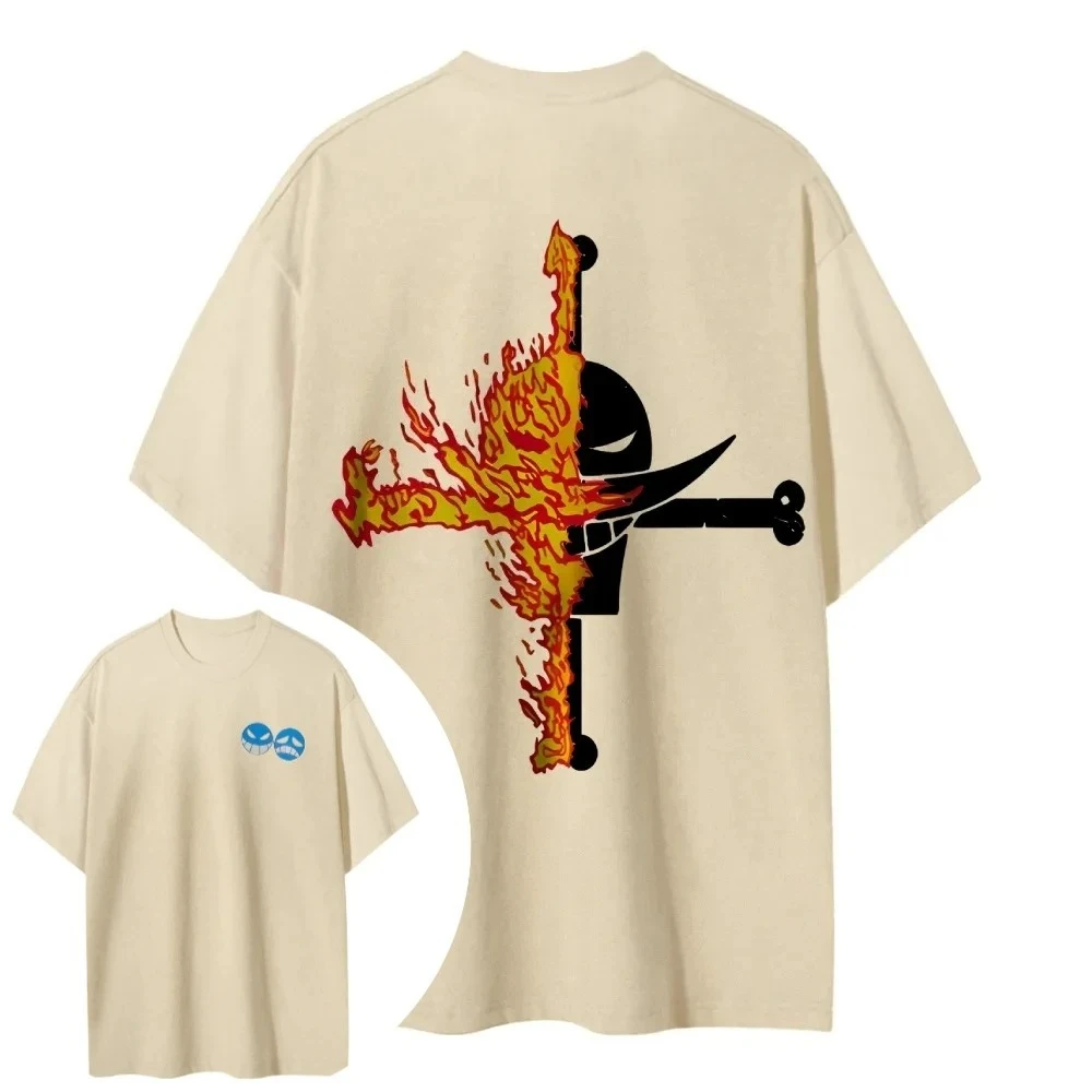 ONE PIECE Animation à sang chaud Ace à manches courtes hommes et femmes même Style confortable T-shirt à manches courtes t-shirt décontracté hauts