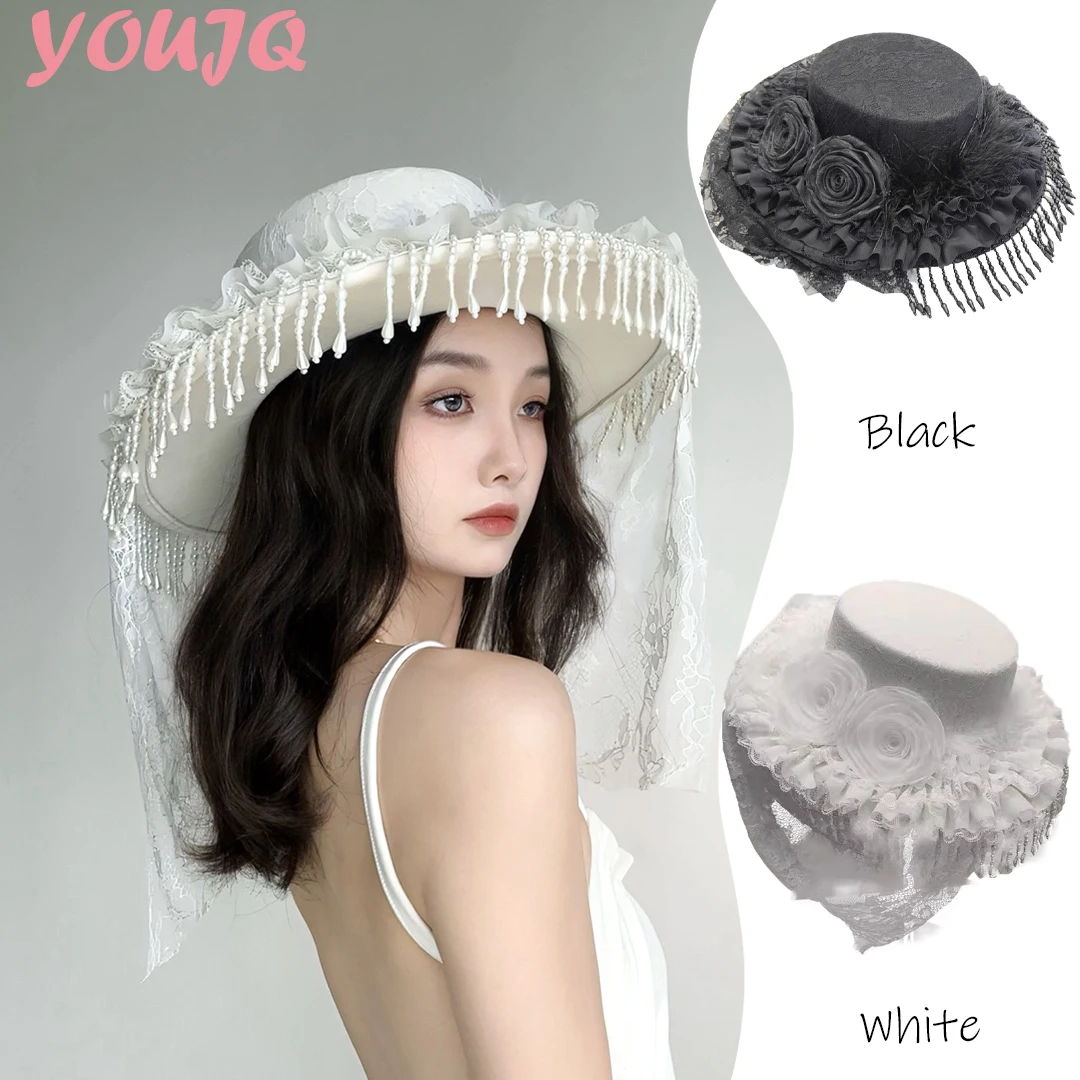 

Кружева ручной работы в стиле стимпанк, винтажные бандажные шляпы-волшебники с бантом для женщин, готический костюм Лолиты для косплея, шляпы-федоры для Хэллоуина