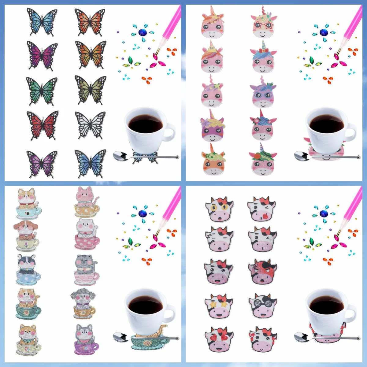 

10 шт. в наборе подставки для алмазной живописи с узором бабочки, мультяшной коровы и котенка своими руками для украшения дома и офиса