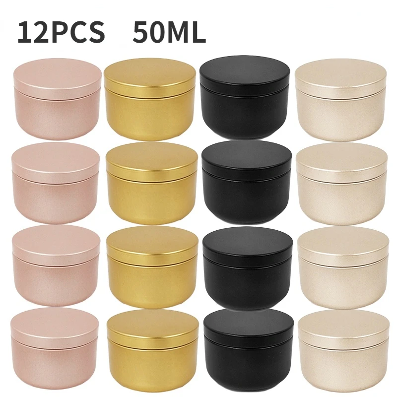 Round Candle Tea Jars With Lid Aluminum Travel Tin r Tea Cans Box Candle Storage Containe Empty Cream Cosmetic Container 12Pcs