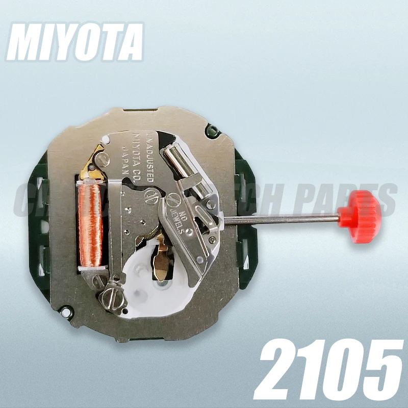 Quartz Watch Movement for Miyota 2105 Dual Calendar 3 Hands Adjustable Stem Battery Included for Repair and Replacement