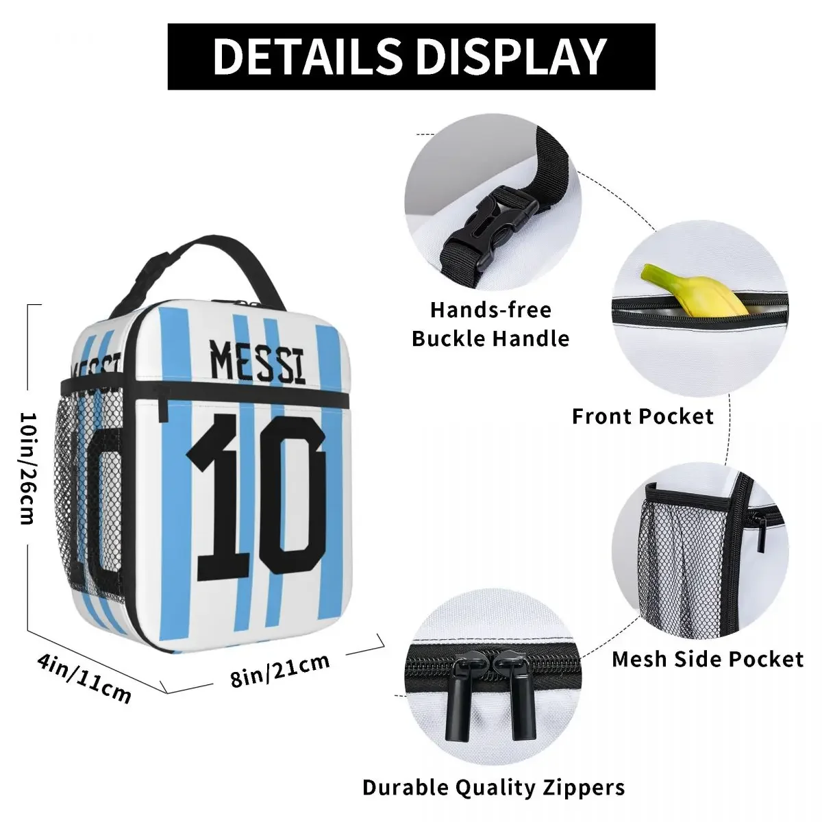 Messis 10 Football Soccer Merch Insulated Lunch Bag For School Storage Food Boxes Leakproof Thermal Cooler Lunch Boxes