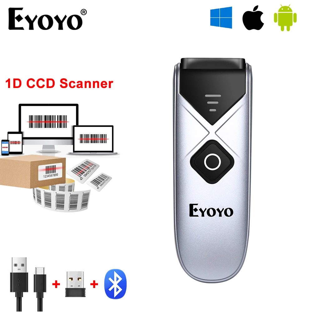 Беспроводной портативный сканер штрих-кодов Eyoyo, Bluetooth, 2D, QR PDF417, 2,4 ГГц, USB, проводная поддержка