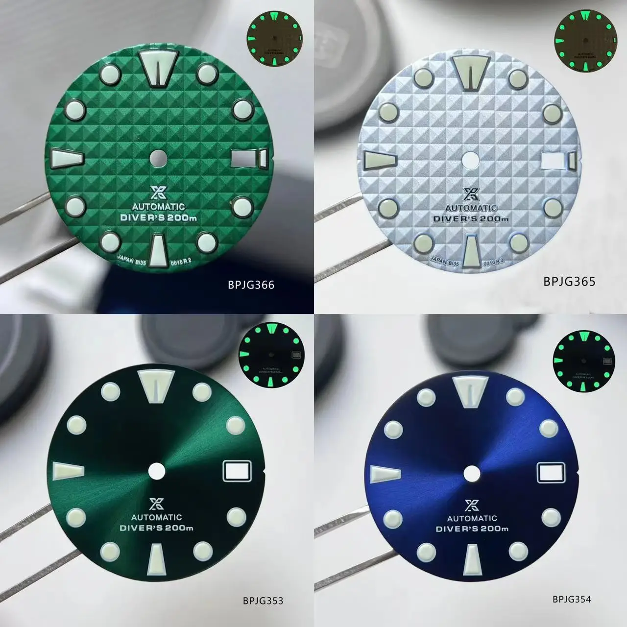 28.5mm green luminous S logo Hot selling green beautiful dial NH35 single calendar diving mechanical watch men's watch parts