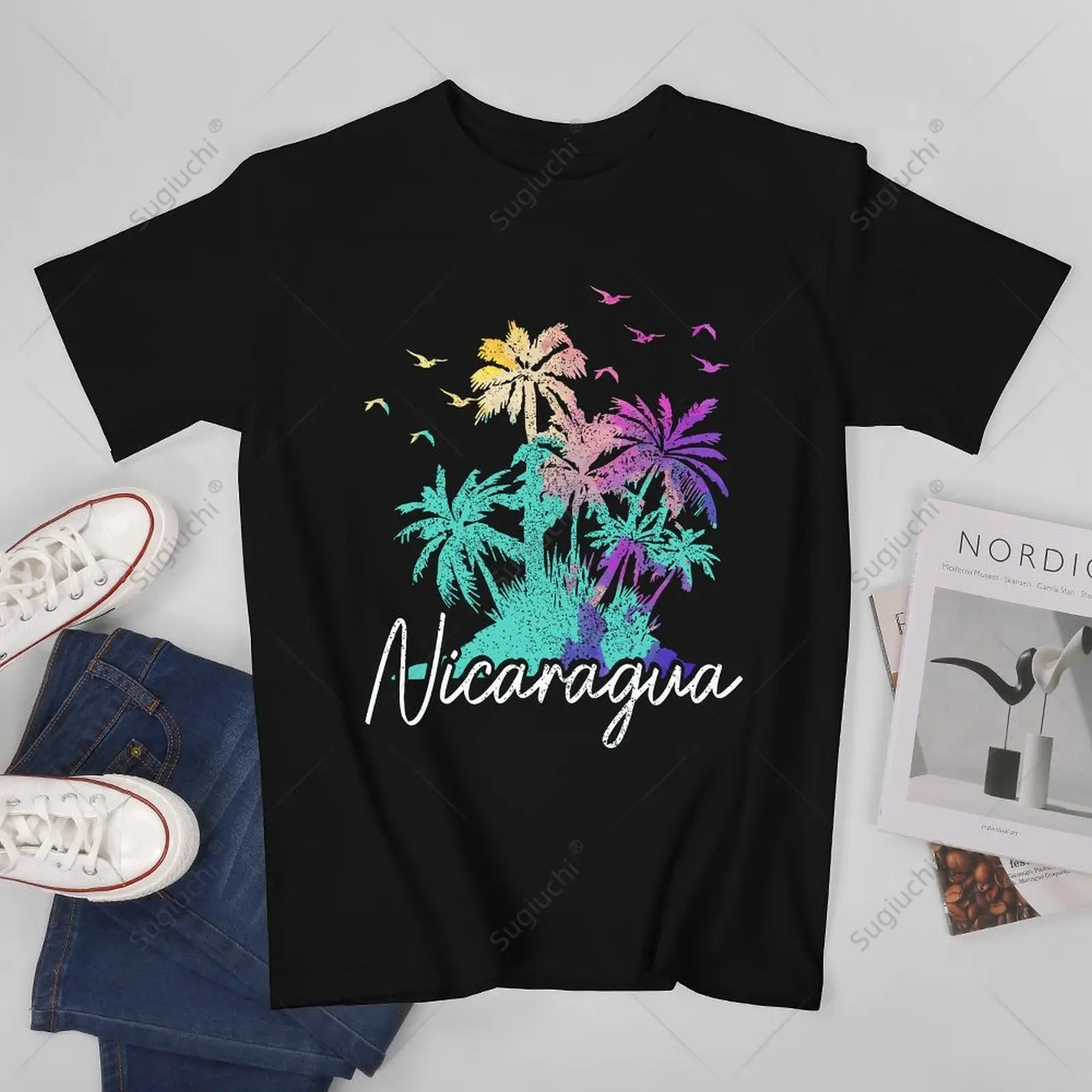 Unisex Men Nicaragua Nica Beach Vintage Palm Trees Vacation Tshirt Tees T Shirts Women Boys 100% Cotton T-Shirt