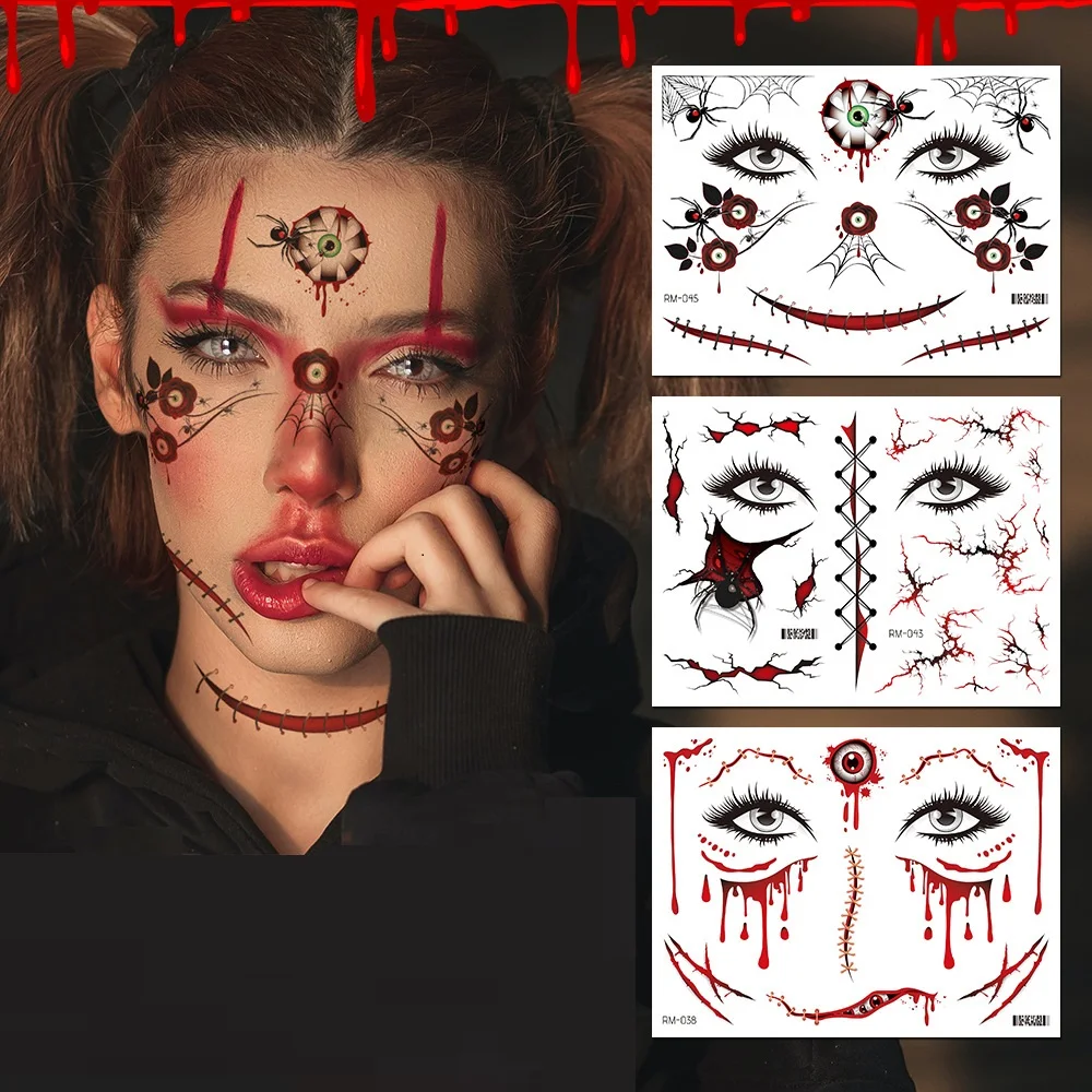 10 stücke zufällige Horror Halloween Tattoo Aufkleber Gesicht Körper Stich Wunde Tattoos blutige Narbe Aufkleber für Party Cosplay Requisiten liefert