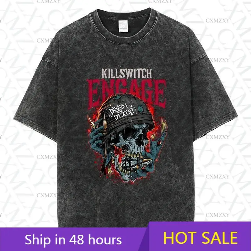 

Street Rock Metal Core Kill switch Engage Band Skull Short Sleeve Wash T-Shirt