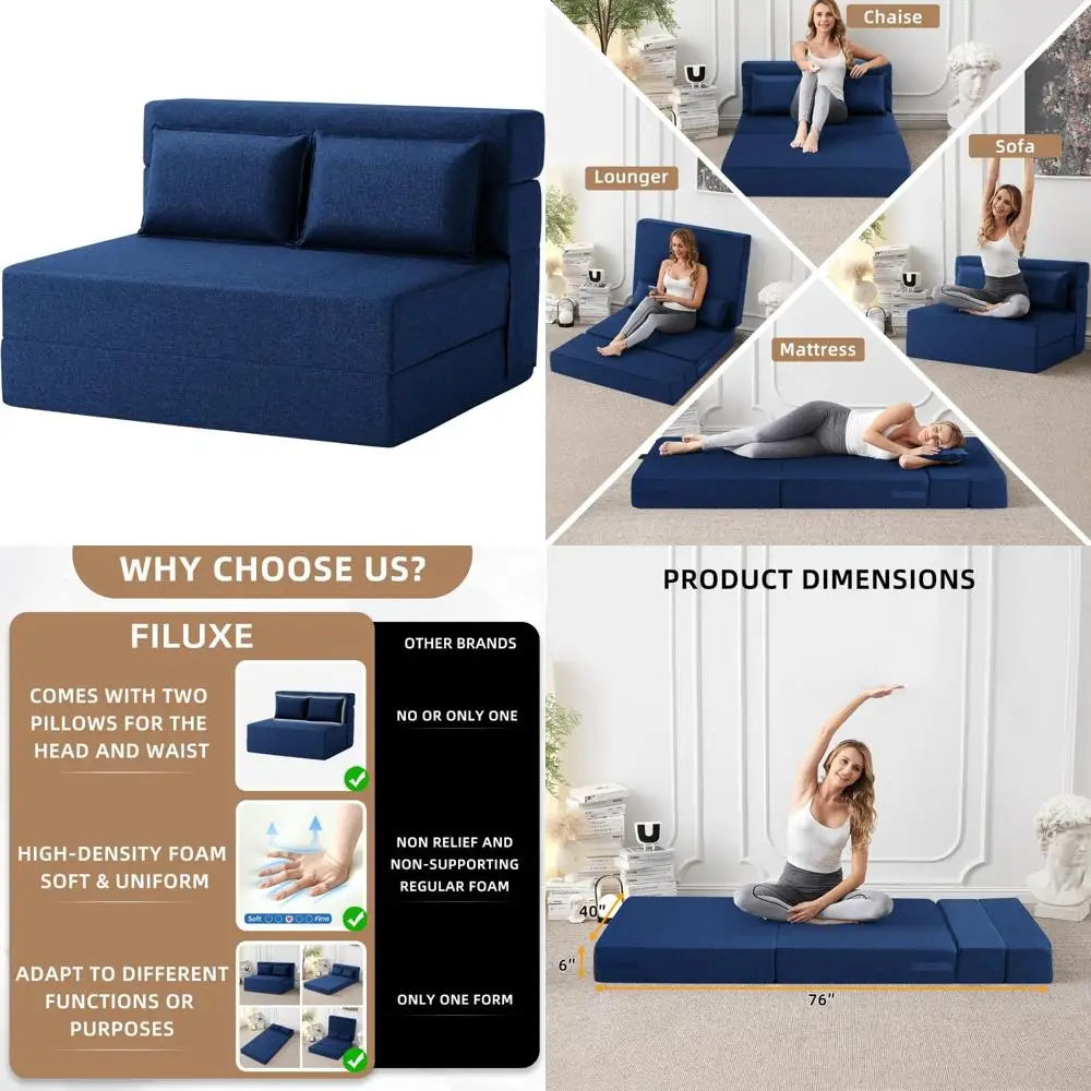 

Modern Linen Fabric Convertible Sofa Bed - Sleeper Chair with Pillow, Foldable Futon Couch for Comfortable Seating and Sleeping