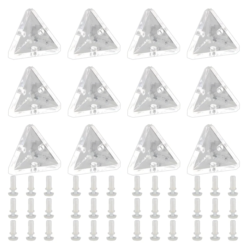 

12Pcs Acrylic Corner Brackets With Semitransparent Screws Clear 3-Hole Right Angle Joint Brace Brackets