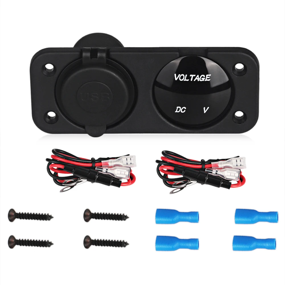 12V Marine USB Outlet Socket Panel 2 in 1 led Digital Voltmeter 4.2A Dual USB Ports Waterproof Charger for Car Motorcycle ATV