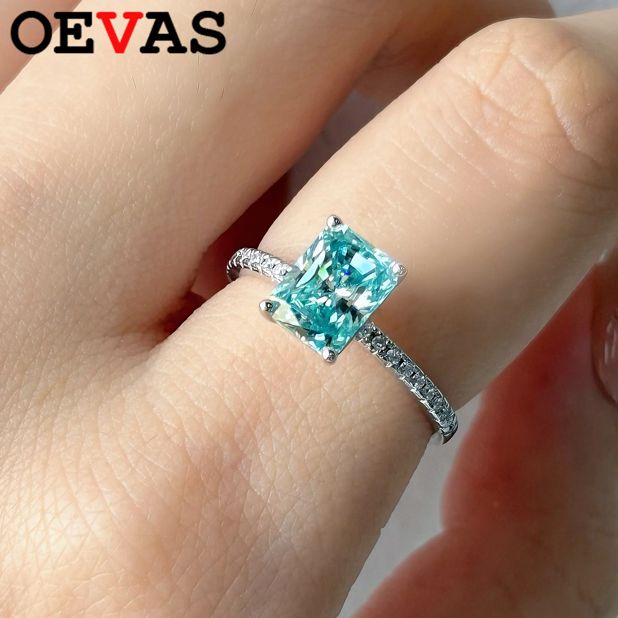 

OEVAS 1 карат/2 карата синее кольцо с муассанитом для женщин 100% S925 стерлингового серебра ювелирные изделия настоящие лабораторные кольца с бриллиантами подарок на вечеринку