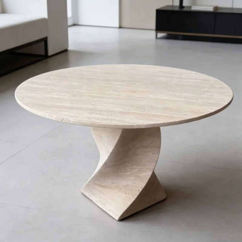 

✿p Factory Price Travertine Stone Drum Coffee Table Natural Stone Outdoor Living Room Table for Apartment Hospital Hotel Use